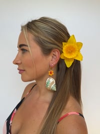 Image 3 of butter yellow narcissus earrings 