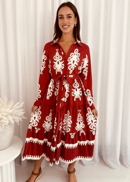 Image of Harper Damask Dress - rust
