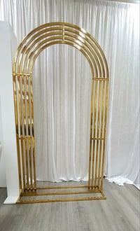 Image 3 of 3 set backdrop only  , gold stainless steel,  white wood backdrop 