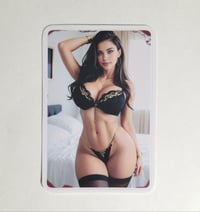 Image 1 of Gorgeous Brunette In Black Bra, Thong, & Stockings Matte Vinyl Sticker
