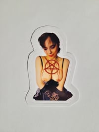 Image 1 of Beautiful Topless Woman With Bloody Pentagram Breasts Glossy Finish Vinyl Sticker