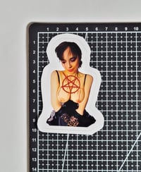Image 2 of Beautiful Topless Woman With Bloody Pentagram Breasts Glossy Finish Vinyl Sticker