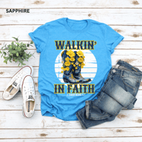 Image 2 of Walkin' In Faith Western Style Tee, Christian Apparel, Unique Gift, Faith-Inspired Tee