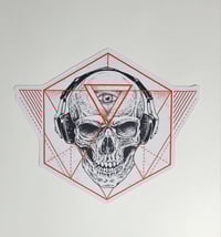 Image 1 of Skull With 3rd Eye Wearing Headphones Matte Vinyl Sticker