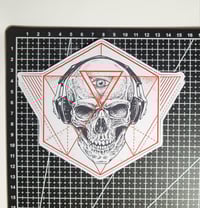 Image 2 of Skull With 3rd Eye Wearing Headphones Matte Vinyl Sticker