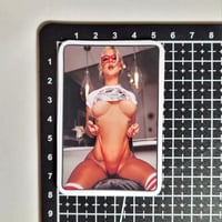 Image 2 of Gorgeous Blonde In Red Glasses Pulling on Red Thong Matte Vinyl Sticker