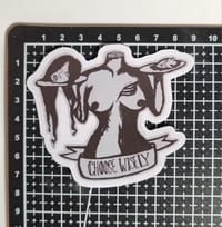 Image 2 of Choose Wisely Decapitated Head On A Platter Matte Vinyl Sticker