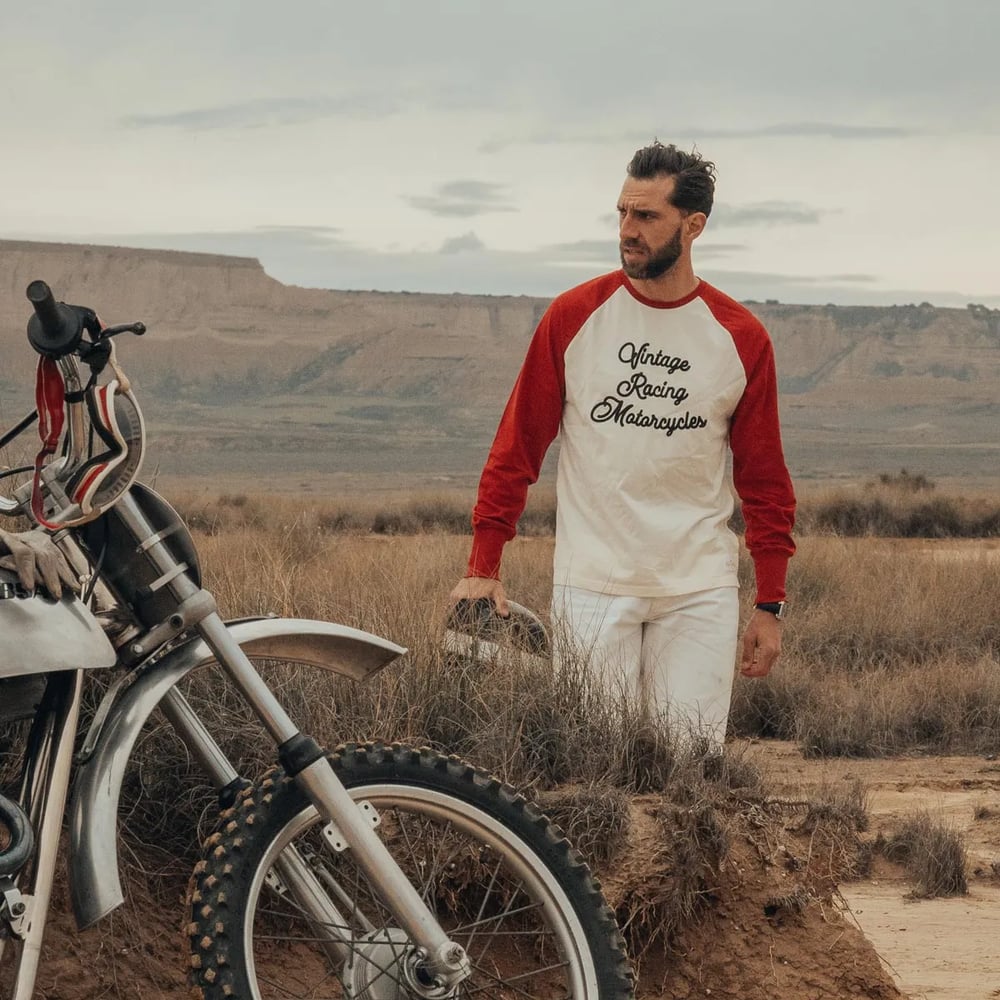 Image of Heritage LS Tee Ecru Burgundy by Age of Glory