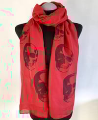 Image 1 of Red Skull Scarf – Long Gothic Punk Wrap with Black Skull Print – Alternative Fashion Accessory