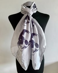 Image 2 of Grey Skull Scarf – Long Gothic Punk Wrap with Black Skull Print – Alternative Fashion Accessory