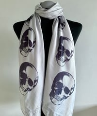 Image 3 of Grey Skull Scarf – Long Gothic Punk Wrap with Black Skull Print – Alternative Fashion Accessory