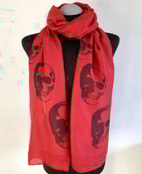 Image 4 of Red Skull Scarf – Long Gothic Punk Wrap with Black Skull Print – Alternative Fashion Accessory