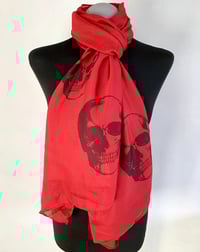 Image 5 of Red Skull Scarf – Long Gothic Punk Wrap with Black Skull Print – Alternative Fashion Accessory