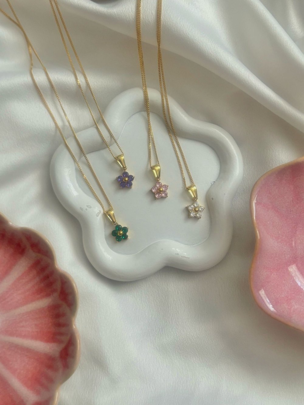 Image of Gold-Plated Flower Pendant Necklace – Cubic Zirconia Detail