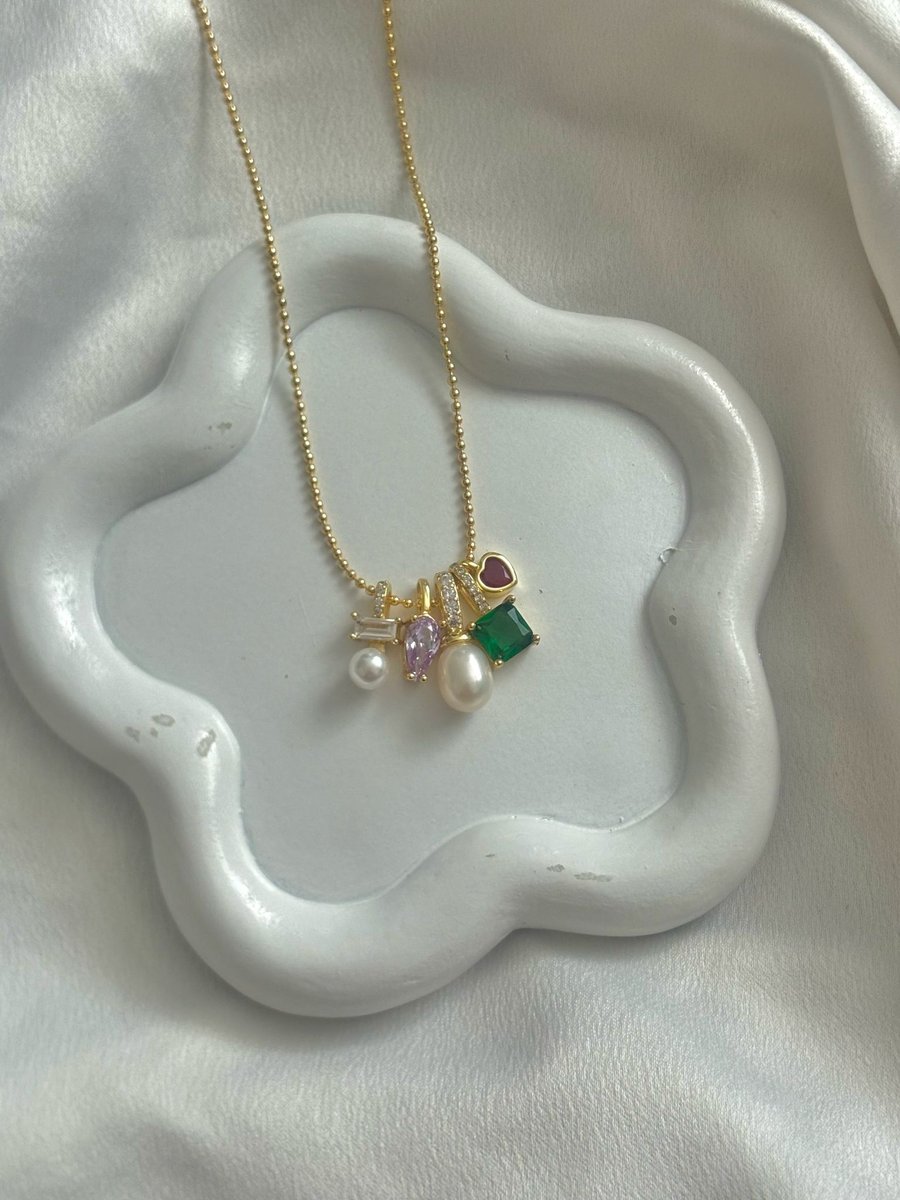 Image of Colourful Zircon & Faux Pearl Necklace – Playful Everyday Accent