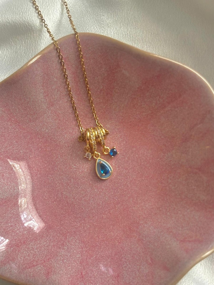 Image of Aurora Ice Blue Waterdrop Pendant Necklace – 18K Gold-Plated Stainless Steel with Micro Diamonds