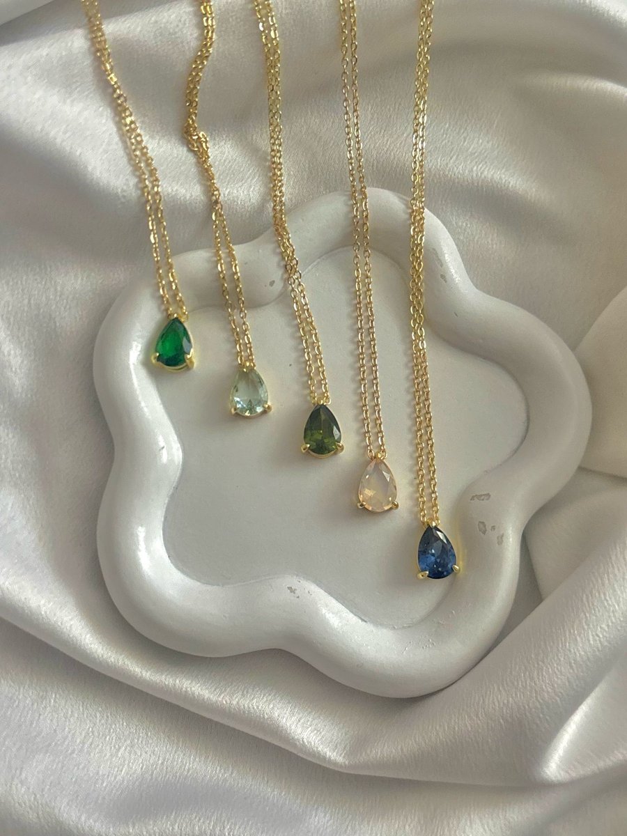 Image of 18K Stainless Steel Drop-Shaped Necklace with Zirconia