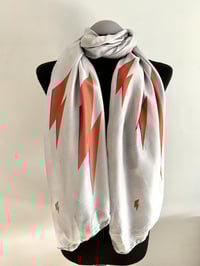 Image 1 of Ziggy Stardust Inspired Scarf – Grey Long Scarf with David Bowie inspired Red Bolts Print