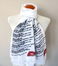 Image 1 of Rocky Horror Inspired Scarf – Kitsch Long Scarf with Red &amp; Black Sweet Transvestite Print