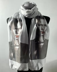 Image 1 of Grace Jones Inspired Scarf – 80s Style Long Grey Scarf with Bold Print – Music Fashion