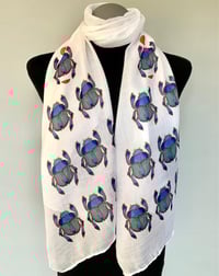Image 2 of Egyptian Scarab Scarf – Blue Scarab Beetle Print – Long Boho Spiritual Scarf