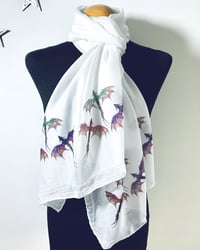 Image 2 of Dragon Scarf – Long White Scarf with Delicate Colorful Mythical Dragon Print