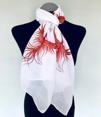Image 3 of Red Phoenix Scarf – Mystical Rebirth Bird Print on White Long Scarf, Mythical Scarf