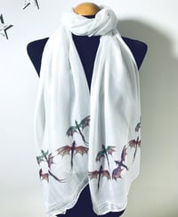 Image 3 of Dragon Scarf – Long White Scarf with Delicate Colorful Mythical Dragon Print