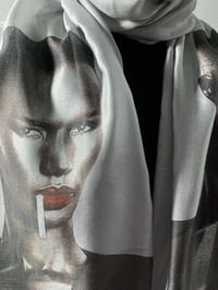 Image 2 of Grace Jones Inspired Scarf – 80s Style Long Grey Scarf with Bold Print – Music Fashion