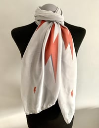 Image 3 of Ziggy Stardust Inspired Scarf – Grey Long Scarf with David Bowie inspired Red Bolts Print