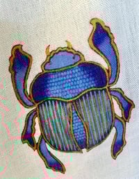 Image 4 of Egyptian Scarab Scarf – Blue Scarab Beetle Print – Long Boho Spiritual Scarf