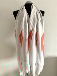 Image 4 of Ziggy Stardust Inspired Scarf – Grey Long Scarf with David Bowie inspired Red Bolts Print