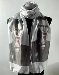 Image 3 of Grace Jones Inspired Scarf – 80s Style Long Grey Scarf with Bold Print – Music Fashion