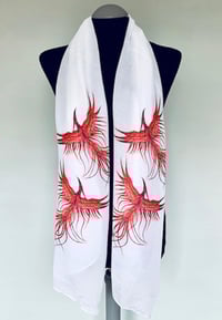 Image 5 of Red Phoenix Scarf – Mystical Rebirth Bird Print on White Long Scarf, Mythical Scarf