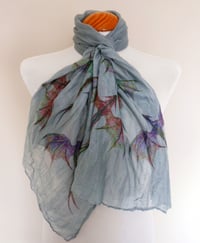 Image 1 of Dragon Scarf – Long Grey Scarf with Colorful Mythical Dragon Print - Fantasy scarf