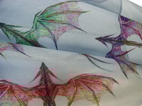 Image 2 of Dragon Scarf – Long Grey Scarf with Colorful Mythical Dragon Print - Fantasy scarf