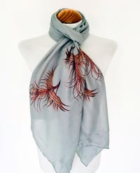 Image 2 of Red Phoenix Scarf – Mystical Rebirth Bird Print on Grey Long Scarf, Mythical Scarf