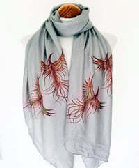 Image 3 of Red Phoenix Scarf – Mystical Rebirth Bird Print on Grey Long Scarf, Mythical Scarf