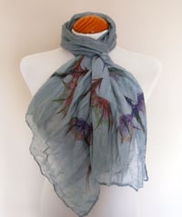 Image 4 of Dragon Scarf – Long Grey Scarf with Colorful Mythical Dragon Print - Fantasy scarf