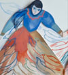 Three women take flight ~ Original painting/ collage on paper