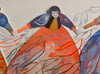 Three women take flight ~ Original painting/ collage on paper