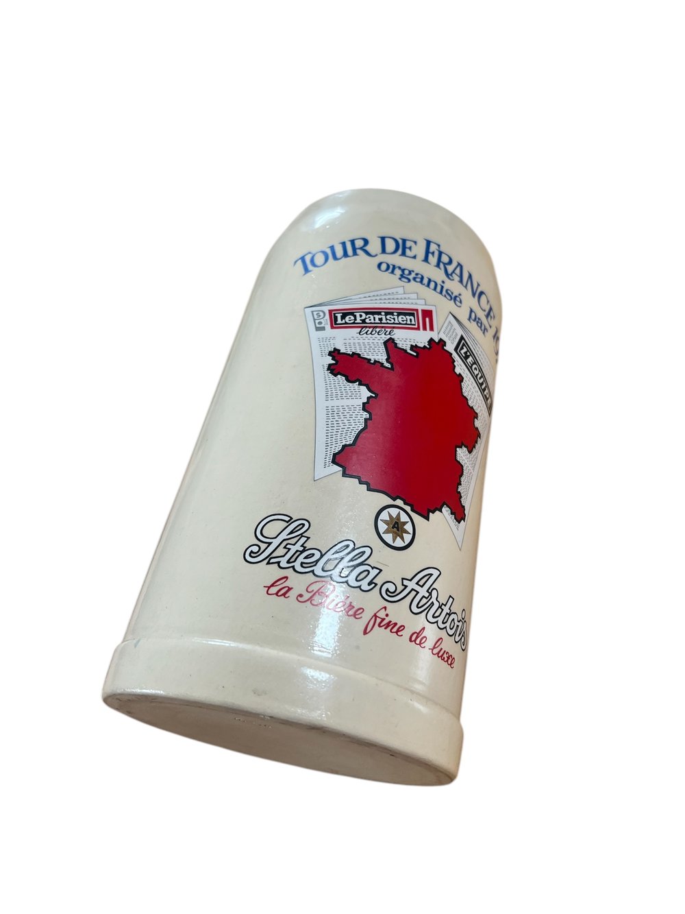 Stella Artois beer mug commemorating the 1973 Tour de France. Winner Luis Ocana. Height 23 cm 