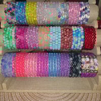 Image 1 of Glass Bead Bracelets, Multicolor Polished Round Beads Bracelets, Acrylic Beads, Elastic Bracelets