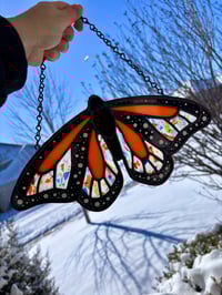 Image 5 of Orange Monarch Butterfly Stained Glass Suncatcher - Handmade Confetti Glass Window Art