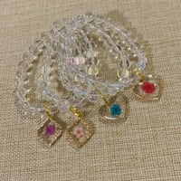 Image 1 of Dried Flower Bracelet, Pressed Flower Bracelet, Pressed Flower Heart Diamond Bracelet