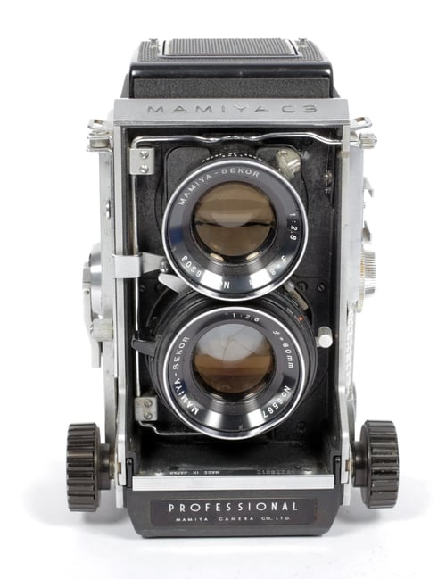 Image of Mamiya C3 6X6 TLR Medium format film camera with 80mm + 135mm lenses #0519
