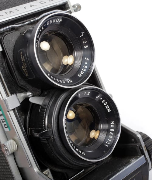 Image of Mamiya C3 6X6 TLR Medium format film camera with 80mm + 135mm lenses #0519