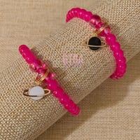 Image 3 of Pink Planet Bracelet, Planet Bracelet, Planet Charm Bracelet, Celestial Bracelet, Saturn Bracelet