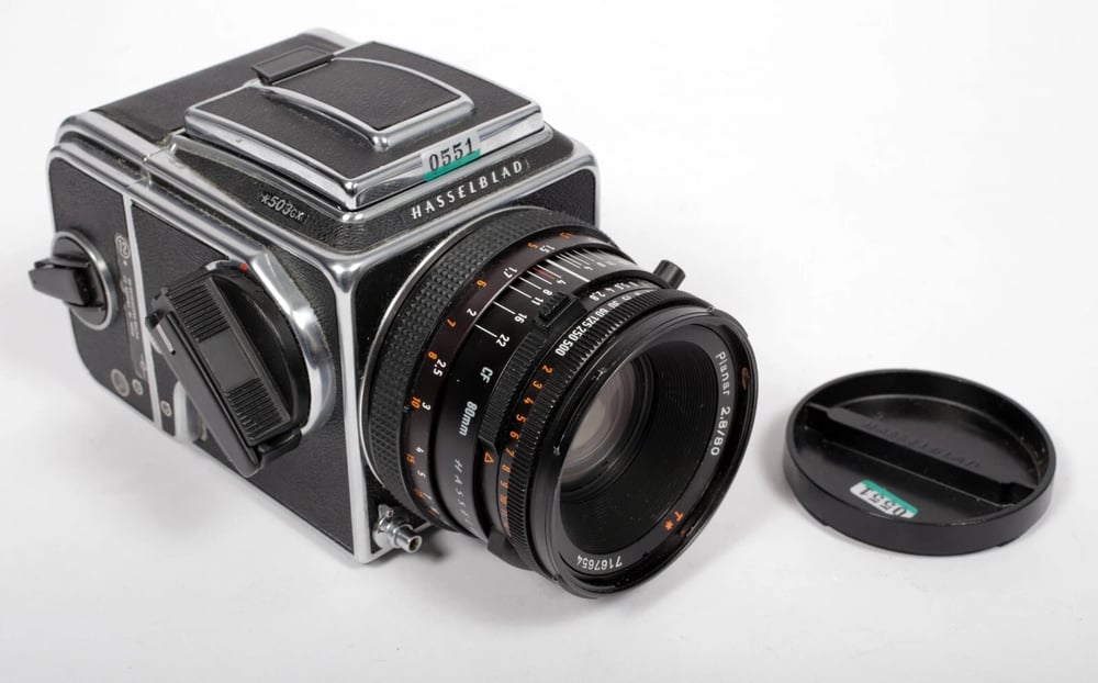 Image of Hasselblad *503CX camera w/ T* Planar 80mm F2.8 CF lens + A12* Back + WLF #0551
