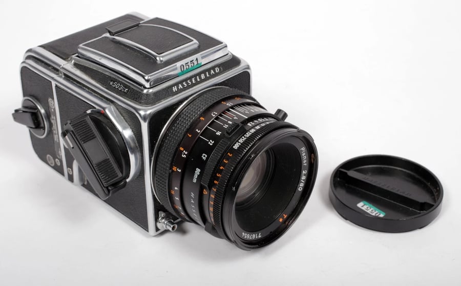 Image of Hasselblad *503CX camera w/ T* Planar 80mm F2.8 CF lens + A12* Back + WLF #0551